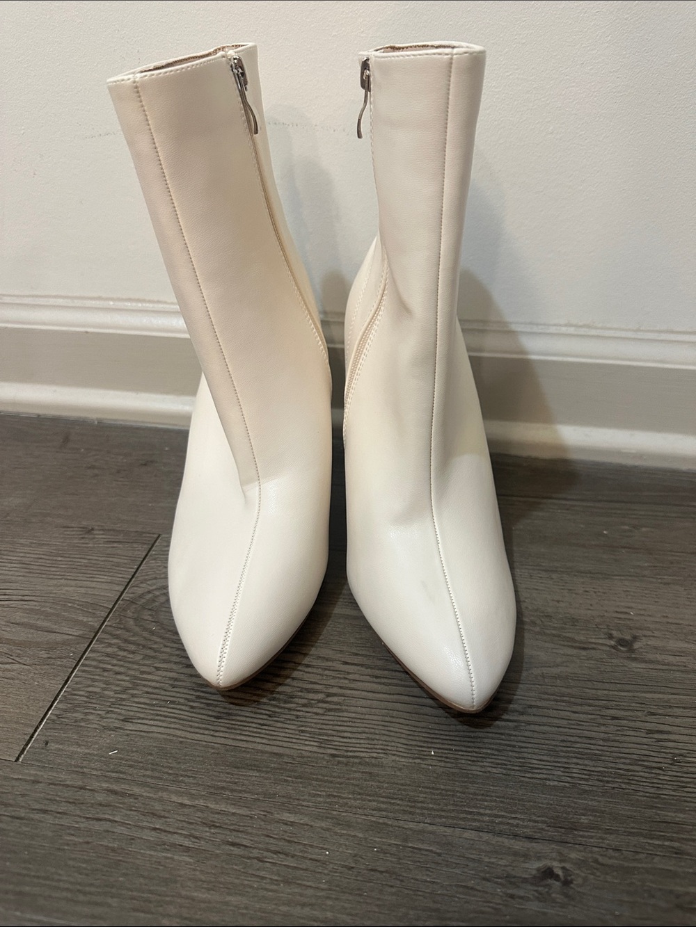 Pointed-Toe Nude Stiletto Booties